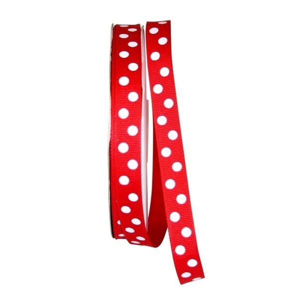 0.625 in. 50 Yards Grosgrain Aspirin Dots Ribbon, Red & White, Reliant Ribbon, Mfr#: 5202-695-03K